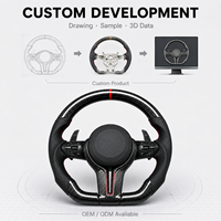 Volant automobile multifonction en cuir perforé en fibre de carbone sergé brillant personnalisé OEM