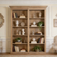 W5908 Bibliothèque en bois massif de chêne antique français, petite et blanche, pour salon et usage scolaire, multifonctionnelle
