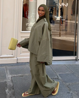 Ensemble coordonné modeste haut de gamme personnalisé pour femme, ensemble de détente 2 pièces, tunique en coton musulman et pantalon large, tenues 2026