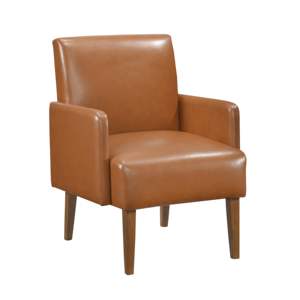 DB <b>Mid</b>-<b>Century</b> Modern Design Accent <b>Chair</b> 1pc Brown Faux <b>Leather</b> Upholstery Walnut Finish Solid Wood PVC Living Room Furniture - Product Image 1