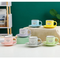 Nouveau produit Tasse en porcelaine colorée 100 ml Tasses émaillées colorées Ensemble de tasses à café et soucoupes pour 6 personnes