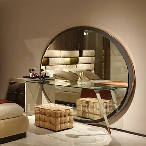 イタリアンスタイルのモダンな無垢材のドレッシングテーブル化粧鏡セット寝室の家具ペイント印刷と手彫りのドレッサー