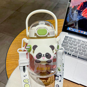 Nouvelle Gourde pour Enfants en Plastique PC Écologique, Design Panda Adorable, Grande Capacité, avec Couvercle Pop et Paille, Design Attrayant - Product Image 2