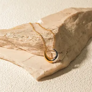 Yeni moda taş Charm kızlar için paslanmaz çelik kolye altın kaplama taş kristal taş kolye takı