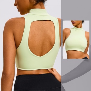 Customized Printed Crisscross Back <b>High</b> Neck Crop <b>Top</b> Quick-Dry Lightweight Yoga Vest Breathable Hollowed Waist Skinny Fit Sexy - Product Image 2