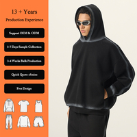 Casual heren hiphop kleding met naadverf, capuchontrui, effen kleur, dikke fleece sweater met capuchon voor de winter
