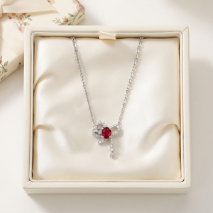 Top Quality 18K White Gold Gemstone Jewelry Bowknot Design Natural Vivid Red Ruby Diamond Pendant <b>Necklace</b> Gift For Anniversary - Product Image 2
