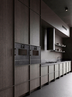 Armoire ouverte de luxe à îlot incurvé et léger avec finition en bois massif intelligent et ajusté Comptoir en quartz Armoire de cuisine Slim Shaker