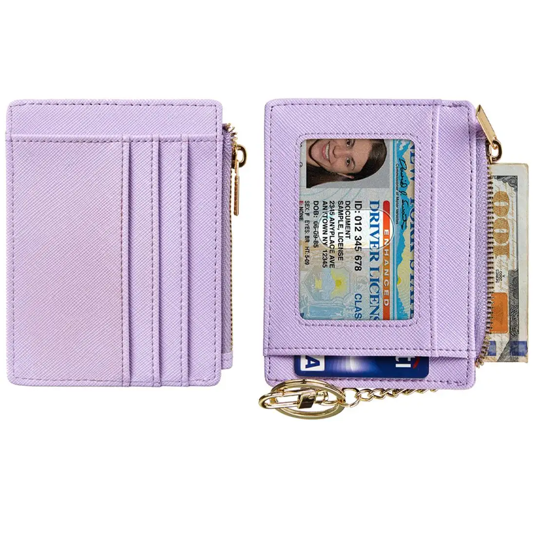 키 체인이있는 새로운 RFID 차단 보호 디자인 인조 가죽 슬림 신용 카드 홀더