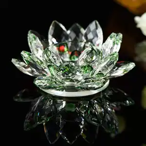 Suporte de vela de cristal de lotus, suporte artesanal de vela feita à mão tipo flor de lótus