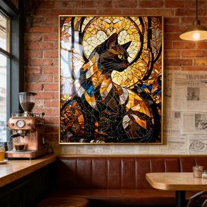 Arte Mural Abstracto 3D de Estilo Moderno para Hotel, LED, Decoración de Sala de Estar, Imagen de Gato Dorado Impresa en Alta Definición, Pintura de Porcelana de Cristal - Product Image 5