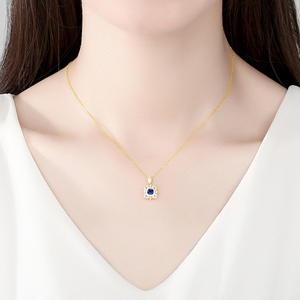 Collar de plata de ley S925 con zafiro geométrico cuadrado, estilo cortesano, diseño para mujer. (Versión de latón disponible bajo pedido) - Product Image 2