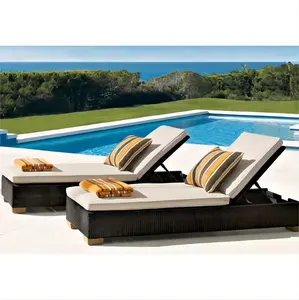 China supplier Beach hotel Ash Wooden Outdoor Furniture Sunbed Lounger with umbrella
