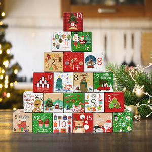 Caja de Regalo Personalizada Ecológica para Calendario de Adviento Navideño, Caja de Regalo Cuadrada de Cartón con Impresión Personalizada y Adorno de Santa Claus - Product Image 1