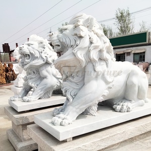 Estatua de León Grande, Estatua de León de Hormigón con Tallado a Mano, Estatua de León con Bola - Product Image 5