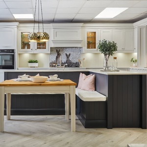 Penisola da Cucina Funzionale ed Elegante a Forma di <span class=keywords><strong>L</strong></span>, Panca per Cucina, <span class=keywords><strong>Isola</strong></span> Cucina Accogliente Verniciata Bianco e Marrone - Product Image 4