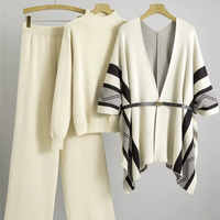 Ensembles tricotés pour femmes costume trois pièces cardigan pull et pantalon ensemble châle cape pantalon à jambes larges