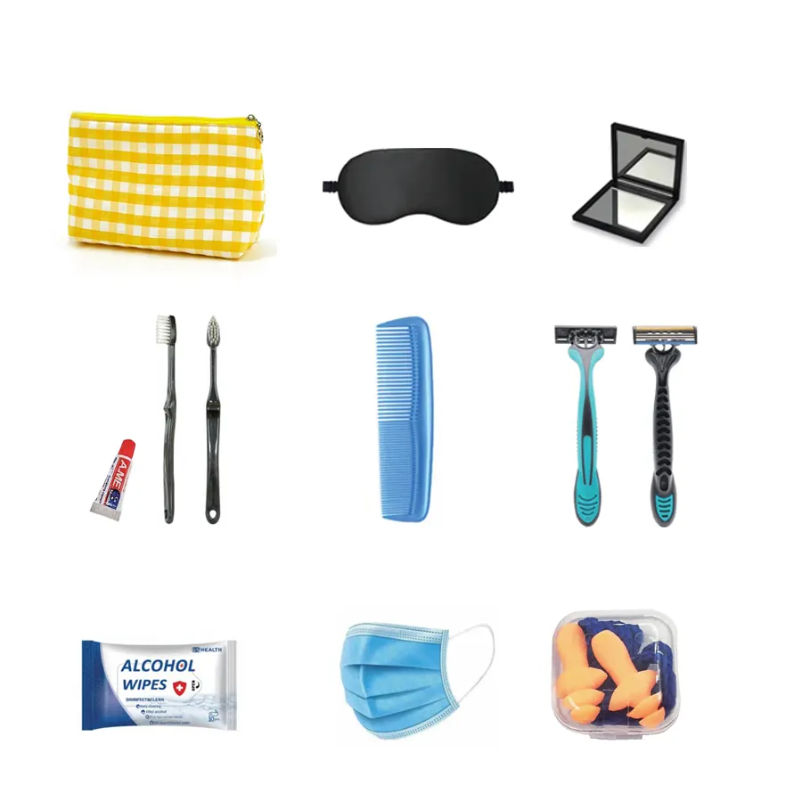 Set Perhiasan Perjalanan Maskapai Penerbangan Promosi Set Perjalanan untuk Airline Dental Kit Eyemask Comb