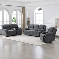 Ensemble de canapé inclinable manuel moderne 3 places avec causeuse et fauteuil inclinable, revêtement en tissu, structure en bois pour salon