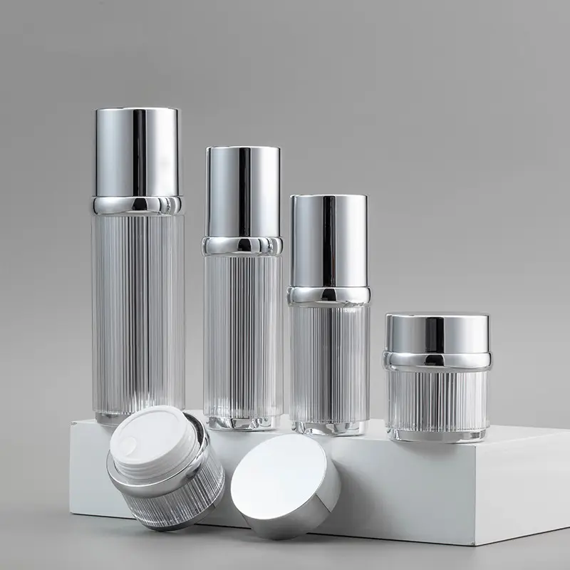 2023 Hot Sale Customized Luxury Cosmetic Jars And Airless Bottles Cosmetic Packaging With Stripe Style