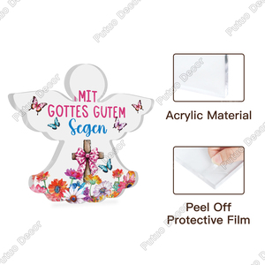 Decoración de mesa acrílica con forma de Ángel religioso español francés alemán italiano con mensaje de bendición de <span class=keywords><strong>Dios</strong></span> - Product Image 2