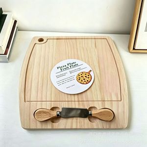 Wooden Pizza Fruit Plate With <b>Cheese</b> <b>Knife</b> <b>Set</b> For Kitchen Serving And Food Presentation - Product Image 4