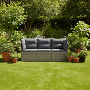 Canapé de jardin moderne trois places en rotin pour l'extérieur avec coussins en mousse haute densité pour usage en terrasse - Product Image 2