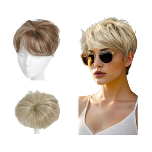 Gran oferta Clip sintético en extensiones de cabello Topper Hair Pieces <span class=keywords><strong>Rubio</strong></span> corto Pixie Cut Hair Topper Bangs para mujeres - Product Image 1