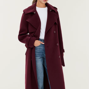 Su misura colletto Vintage <span class=keywords><strong>rosso</strong></span> a chiatta doppiopetto con tasche a spacco laterale in Tweed caldo <span class=keywords><strong>Trench</strong></span> lungo da <span class=keywords><strong>donna</strong></span> - Product Image 1