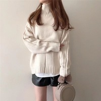 Pull à col roulé pour femme, manches longues, tricot côtelé, pull ample pour femmes
