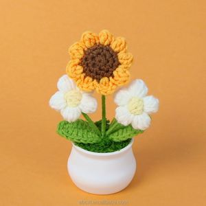 Tournesols tricotés en pot, plantes en fil faites à la main, décoration de bureau, pot de tournesol artificiel au crochet - Product Image 6