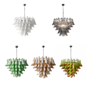 Lustre italien en verre de Murano, style mi-siècle, soufflé à la main, pétales de verre rose, chrome, décoration de style statement, lustre Emily Petal - Product Image 6