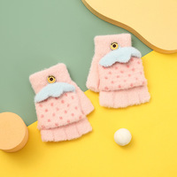 Vente en gros de gants chauds d'hiver en peluche demi-doigt Flip Cartoon Gants Jacquard à doigts fendus pour étudiants et enfants