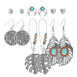 Ensemble de boucles d'oreilles ethniques bohèmes en argent, bijoux géométriques perlés pour femmes, accessoire toutes saisons - Product Image 3