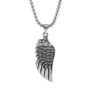 OUMI Fashion western style biker jewelry casting men's stainless steel angel wing pendant
