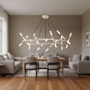 Modern Pendant <b>Light</b> Fixture White Gold Frosted Acrylic Tubes Branch Design Adjustable Height For <b>Dining</b> Room Living Room - Product Image 2
