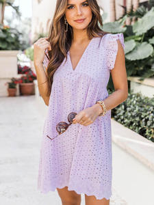 Vestidos Mini de Encaje Sexy con Aberturas para Mujer 2025, Cuello en V, Mangas con Volantes, Vestido de Verano con Bolsillos y Pantalones Cortos - Product Image 2