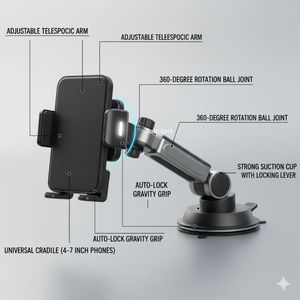 Adjustable Auto-Lock ABS Car <b>Phone</b> <b>Holder</b> Windshield Suction Cup <b>Desk</b> Mount Rotatable Navigation Grip Flower Shape Supports - Product Image 4