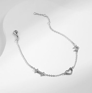 Bracelet en argent S925 poli avec breloques cœur ouvert et croix, chaîne délicate réglable, bijou élégant et romantique, cadeau idéal - Product Image 6