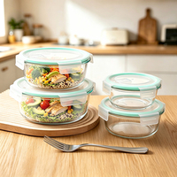Conteneur alimentaire en verre borosilicate personnalisé, compatible micro-ondes, avec couvercle à clapet, sans BPA, empilable, anti-fuite, idéal pour l'école et les voyages