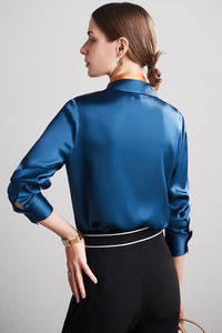 סיטונאי באיכות גבוהה חדש אלגנטי נשי חולצה תות משי חולצות נשים ארוך שרוול נשים משי חולצה - Product Image 3