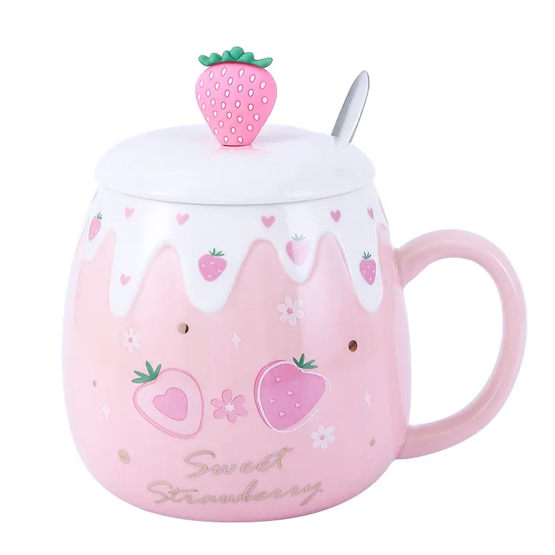 Tazze di frutta in ceramica con succo rosa tazza 3d ceramica fragola simpatica tazza di caffè fatta a mano kawaii