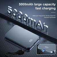 Batterie externe portable de poche avec écran LED, chargeur sans fil magnétique, câble rétractable, 5000 mAh, charge rapide PD 25 W