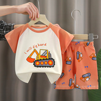Ensemble d'été pour enfants à manches courtes en pur coton avec motif de dessin animé, T-shirt et short pour garçons et filles avec étiquette, style coréen