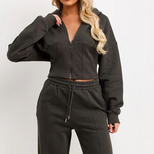 Sweat-shirt à capuche zippé pour femme, coupe courte, coupe oversize, coupe-vent, respirant, grammage lourd, séchage rapide, écologique, personnalisable en usine, pour l'hiver - Product Image 5