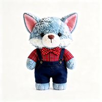 Peluche renard bleu preppy avec chemise à carreaux rouges, peluche renard douce avec nœud papillon pour offrir en cadeau, jouet en peluche renard kawaii