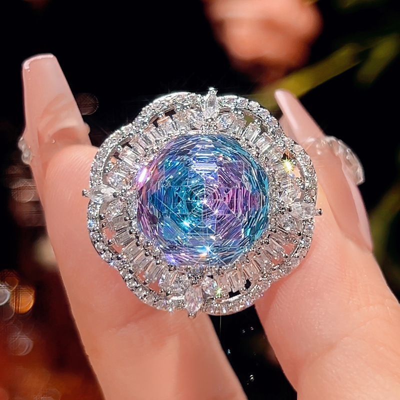 Bague ouverte rose et bleue