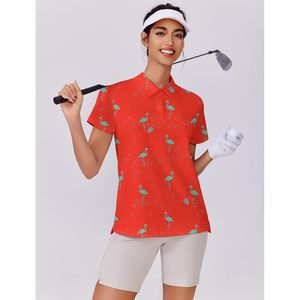 FOXA Polo de golf pour femme à manches courtes UPF 50+ imprimé flamant rose, haut de tennis athlétique à col avec 3 boutons - Product Image 6