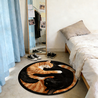 Tapis rond antidérapant pour salon, motif de chat, imprimé personnalisé, doux, lavable en machine, design de tapis rond abstrait