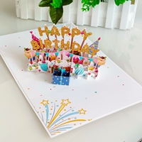 Bir Alana Üç Bedava Doğum Günü Kutlama Hediyesi 3D Pop-up Tebrik Kartları DIY UV Baskılı Mat Laminasyonlu El Yazısı Notu Aile İçin